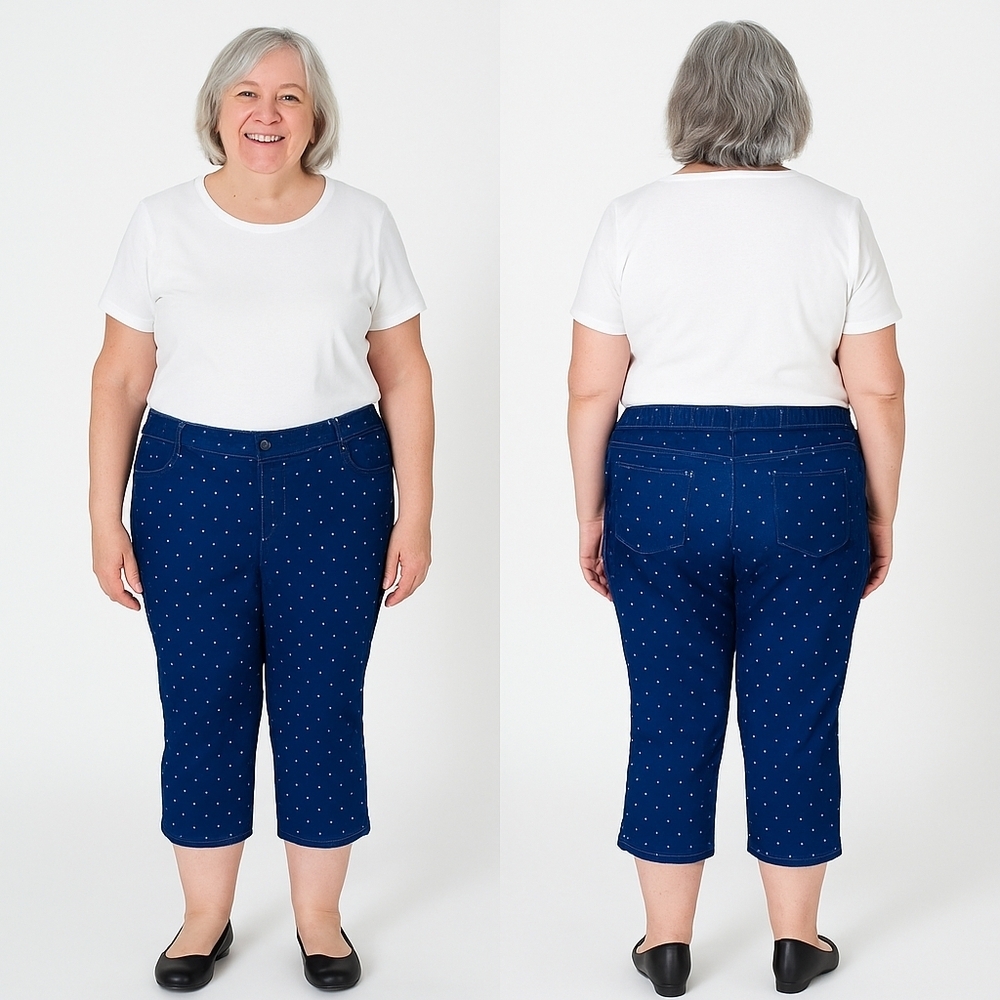 Denim Moves Stretch Pull-On Polkadot Jean Capris Size XL NWOT